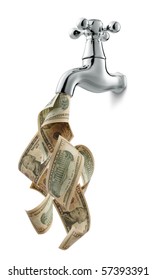 Tap With Money Flowing Against White Background