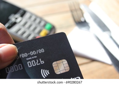 Tap Pay Chip Pin Card Coronavirus Covid Ban Concept -restaurant Bar Cafe -contactless Payment Card Pdq Background Copy Space With Hand Hold Credit Card Ready To Pay A Cafe Restaurants 