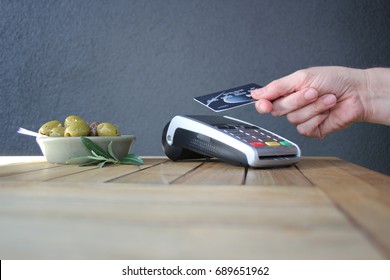 Tap Pay Credit Card Coronavirus Covid 19 Ban Concept -contactless Payment Card Pdq Background Copy Space With Hand Holding Credit Card Ready To Pay At Cafe Coffee Shop Smartcard Stock Photo Photograph