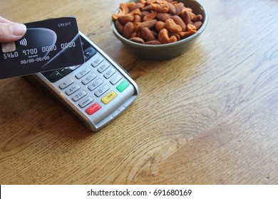 Tap Pay Credit Card Coronavirus Covid 19 Ban Concept -contactless Payment Card Pdq Background Copy Space With Hand Holding Credit Card To Pay At Cafe Restaurant Coffee Shop Smartcard Stock Photograph