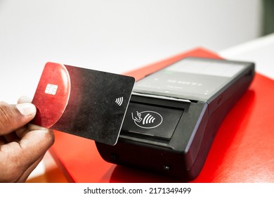 Tap And Pay Nfc System Card Swipe Machine Stock Photo