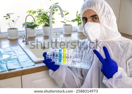 Tap water samples for analysis. Selective focus. home.