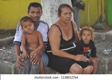 Tapachula, Chiapas/Mexico--June, 2016. Portrait Of A Salvadoran Family In A Shelter, Who Are Seeking Asylum In Mexico.