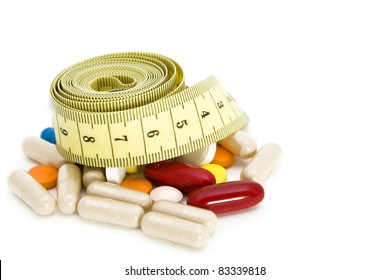 Tape Measure And Pills, Weight Loss Concept