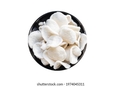 Tapioca Or Rice Chips Snack Meal Copy Space Food Background Rustic. Top View Keto Or Paleo Diet Vegan Or Vegetarian Food