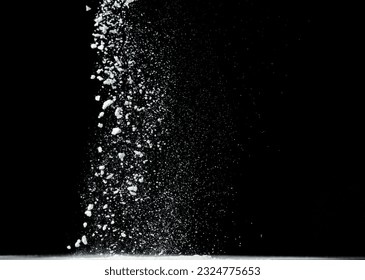 Tapioca starch flour fly explosion, White powder tapioca starch fall down in air. Seasoning flour powder is element material. Eyeshadow crush make up. Black background Isolated selective focus blur - Shutterstock ID 2324775653