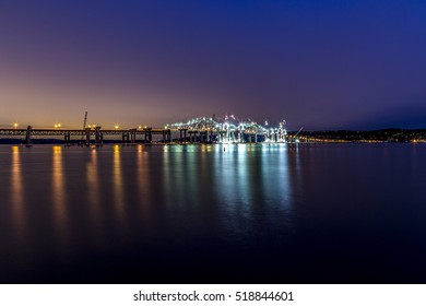 Tappan Zee Bridge Construction At Night, Tarrytown New York 