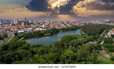 Taquaral lagoon in Campinas, view from above, Portugal park, Sao Paulo, Brazil.