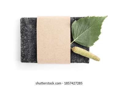 Tar soap bar isolated on white, top view. Natural product - Shutterstock ID 1857427285