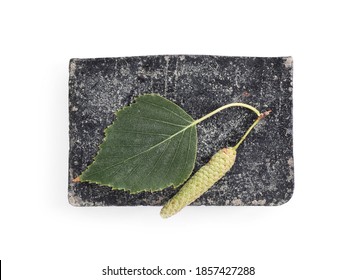 Tar Soap Bar Isolated On White, Top View. Natural Product