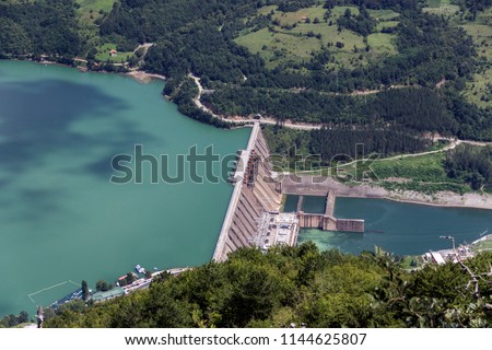 TARA National Park, Western Serbia - Aerial view of the Bajina Basta hydropower dam on the Lake Perucac and River Drina