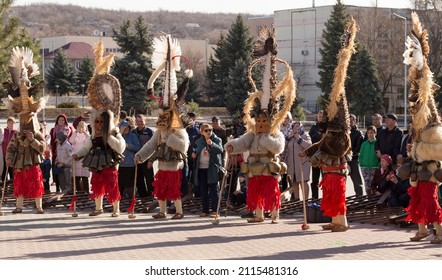 Taraclia, Moldova, 03.10.2019. Carnival Of Mummers. Kuker Is Divinity Personifying Fecundity. Bulgarian Carnival Characters. Pagan Rite Dedicated To The Arrival Of Spring.