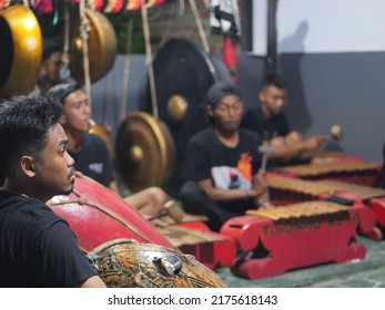 Tarakan, Indonesia. 07 07 2022: an Indonesian musician playing Gamelan traditional Javanese ensemble music. Man playing gamelan in Tarakan, Indonesia.