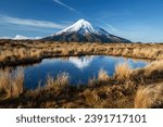 Taranaki Maunga and Pouakai Tarns during winter in New Zealand