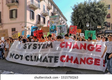 Taranto, Italy - 27/09/19: Friday For Future, Demonstration Against Climate Change. Students With A Banner Saying 