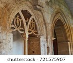 Taranto, Italy - August 11, 2017. Gothic arch detail in courtyard of the Chiesa di San Domenico Maggiore in Taranto. Apulia, Italy.