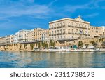 Taranto, Italy, the city center  palaces and houses seen fom the sea