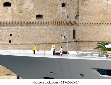 Taranto, Italy - October 3, 2018: Basketball Players With The Lakers Jersey Number 23 On The Yacht Kismet For The Film Six Underground.