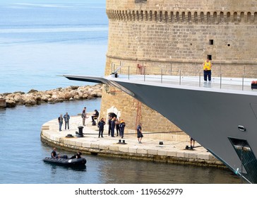 Taranto, Italy - October 3, 2018: Basketball Players With The Lakers Jersey Number 23 On The Yacht Kismet For The Film Six Underground.