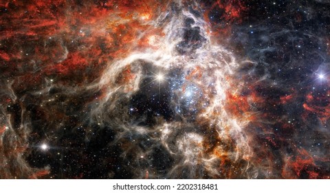 Tarantula Nebula, 30 Doradus, NGC 2070, Star-forming region in the deep space. Gas accumulation in outer space. James webb telescope. Space landscape. JWST. Elements of this image furnished by NASA. - Shutterstock ID 2202318481