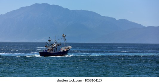 Tarfia, Spain - June 2017:Fishing Trawler In The Straits Of Gibraltar June 2017