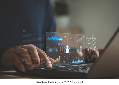 Target audience analytics with artificial intelligence technology. Concept of customer segmentation, user behavior analysis, data-driven marketing strategy and digital transformation. Business target.