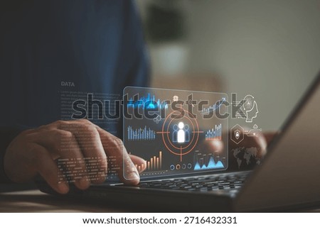 Target audience analytics with artificial intelligence technology. Concept of customer segmentation, user behavior analysis, data-driven marketing strategy and digital transformation. Business target.