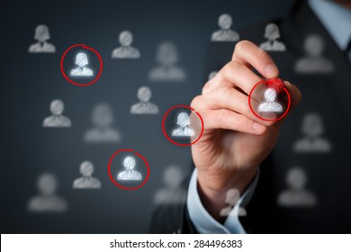 Target audience, marketing segmentation, customers care, labour market, customer relationship management (CRM) and team building concepts. - Shutterstock ID 284496383