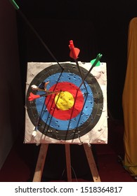 A Target Bar With Some Arrow Shooted In Indoor Archery