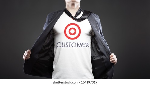 Target customer with young successful businessman creative concept