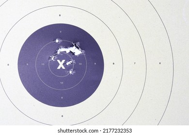 Target Gun With Bullet Holes. Classic Paper Shooting Target. Holes In Target. For Sport, Hunters, Military, Police. Sport Shooting Circle Target Accuracy Bullet Hole.