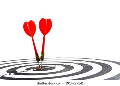 Target hit in the center by arrows. Success goals Targeting the business concept. Target and goal as concept. isolated on white background. - Shutterstock ID 1914727141