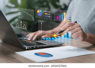 Target marketing plan investor financial analysis chart strategic growth concept, Women people use laptop analyze growth information, Human resource plan, financial data, Long term business plan - Powered by Shutterstock