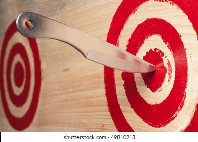 Target And Throwing Knife Close Up.