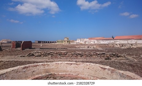 Tarifa, Spain. 08.21.2016 - Old abandoned military base on the Isla de las Palomas in Tarifa (Cádiz). There are remains of buildings and defensive constructions of war. It is a sunny day in Andalusia 
