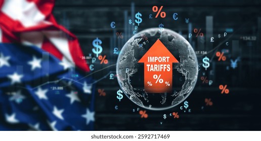 Tariffs government import taxation,to increase the economy.Industrial Tariffs growth.Import Trade Tariffs increase.Trade war policy in development.
