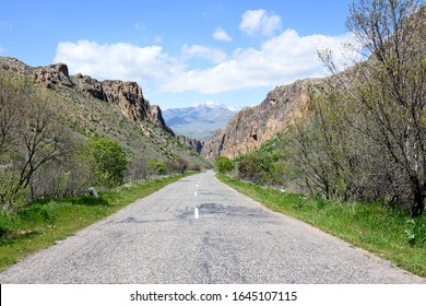 Tarmac Road Leading To The Sayan Mountains. Buryat Republic