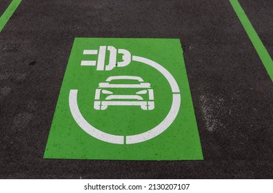 Tarneit, Vic Australia - February 28 2022: Electric Car Charging Station Sign