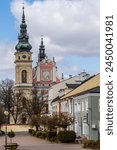 Tarnobrzeg market square and the Dominican church, beautiful architecture of a Polish city