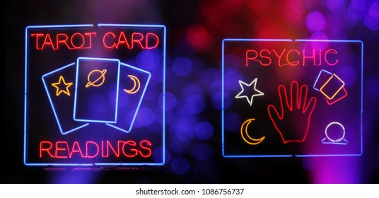 Tarot Card  and Psychic Readings Neon Sign Composite Photograph