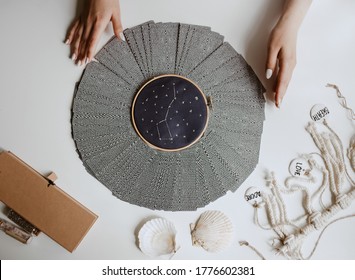  Tarot Cards Circle On The White Table