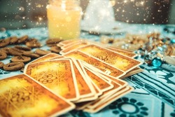 Tarot Cards On The Table. Selective Focus. Magic.