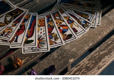 Tarot Cards On A Wooden Table