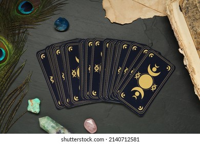 Tarot Cards Peacock Feathers Gemstones Old Stock Photo 2140712581 ...