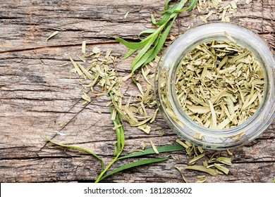 Tarragon or estragon.Fresh and dry tarragon herb