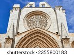 Tarragona, Spain, the main portal and the rose window of the facade of Saint Mary Cathedral