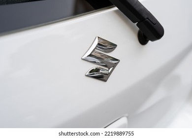 Tarragona, Spain - October 29, 2022: Suzuki Logo On A Car Close-up.