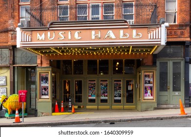 Tarrytown, NY / United States - Feb. 9, 2020: A View Of The Marque Of Th Tarrytown Music Hall