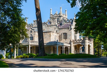 Tarrytown, NY / USA: 8/20/2016 - Lyndhurst Mansion Castle Museum Exterior