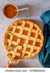Tart with apricot jam for the weekend breakfast